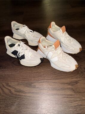 Lot..New Balance Women's 327 Sneakers in White, Camel Accents Sz 6.5